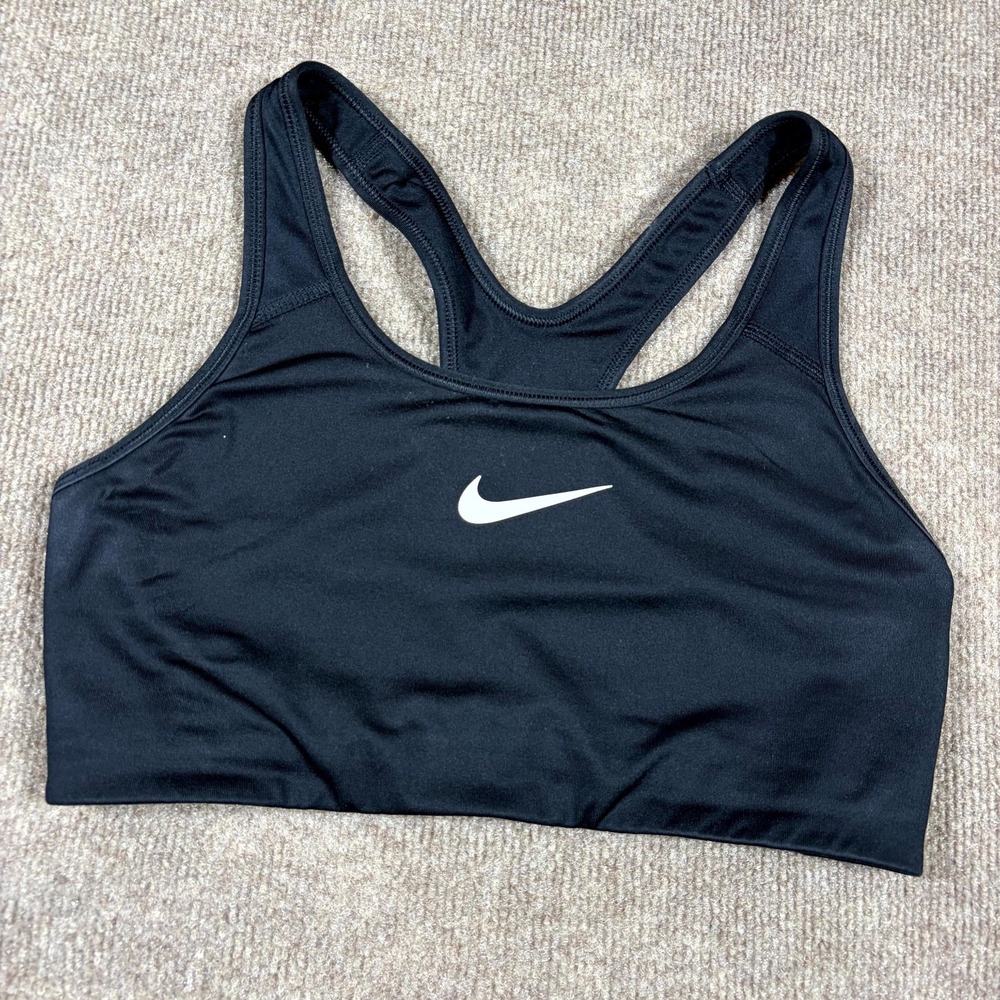 Nike Dri Fit Sports Bra Womens Medium Black Racerback Scoop Neck Workout Gym